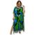 Vestido Longo Indiano Kaftan Viscose Estampa Africana Plus Azul, Verde
