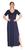 Vestido Longo Manga Curta Com Fenda Lateral Ref. 15530 Azul marinho