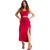 Vestido longo mida com fenda na lateral tendencia festa moda Vermelho