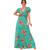 Vestido Longo Viscose Manga Princesa Elegante Verde floral