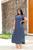 Vestido Midi Feminino Geométrico Estampado Moda Feminina Bolso Max Manga Curta 38 a 48 Moda Verão Lançamento Feminino Lindo Moda Verão Saruel Feminina Listra azul