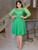 Vestido midi godê manga comprida com aplicações em tuli e cinto na cor do vestido malha crepe cristã Verde menta