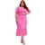 Vestido Midi Viscose Longuete Babado com Elástico na Manga Plus Size Rosa