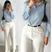 Calça branca camisa azul