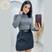Short preto blusa longa cinza