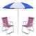 Guarda sol azul, Branco listrado com cadeira rosa