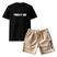 Camisa preta, Bermuda bege