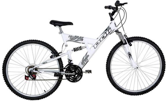 Bicicleta Polimet Kanguru Aro 26 Full Suspensão 18 Marchas - Branco