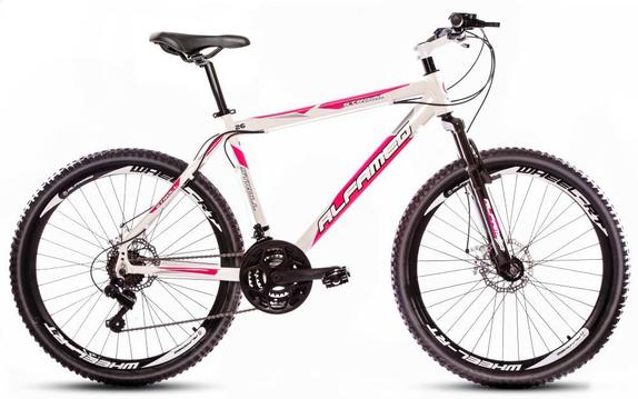 Bicicleta Alfameq Stroll Disc T17 Aro 26 Susp. Dianteira 21 Marchas - Branco/rosa