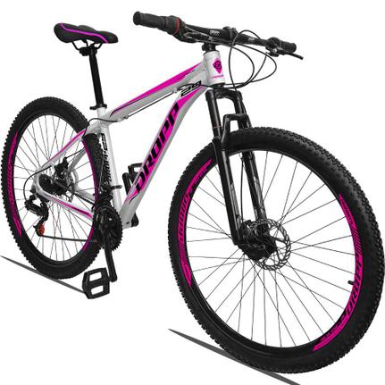 Bicicleta Dropp Aluminum Disc M T19 Aro 29 Susp. Dianteira 21 Marchas - Branco/rosa