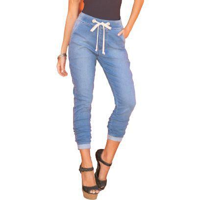 calça jeans com cadarço