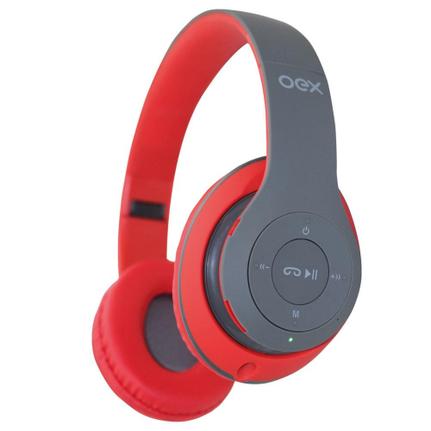 Fone de Ouvido Headset Bluetooth Loud Preto e Vermelho Oex Hs304