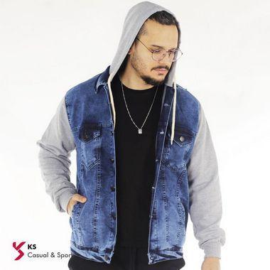 jaqueta jeans cinza masculina