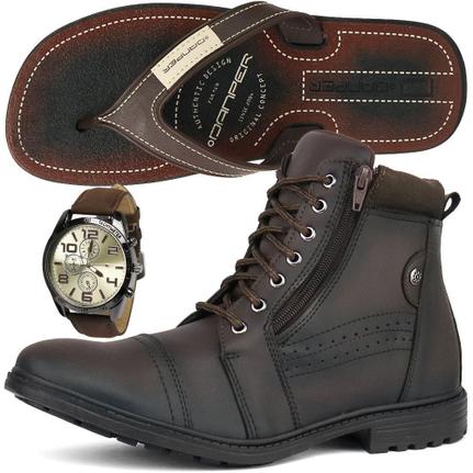 Kit de Bota Casual Masculina Cano Médio com Zíper mais Relógio e Chinelo -  SapatoFran - Kit Masculino - Magazine Luiza