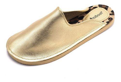 mule feminino dourado