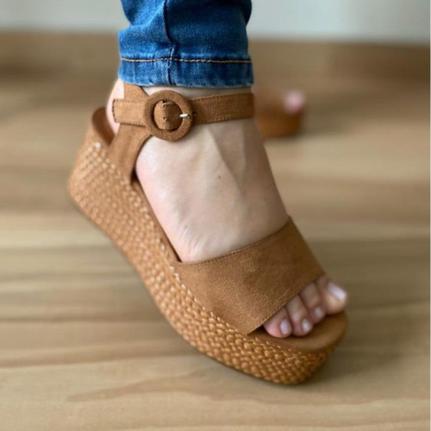 Sandália Anabela Plataforma em Camurça Marrom Sonho Dos Pés - Sonho Dos Pes  - Sandália Feminina - Magazine Luiza