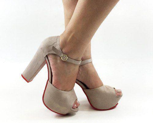 sandalia nude salto grosso meia pata