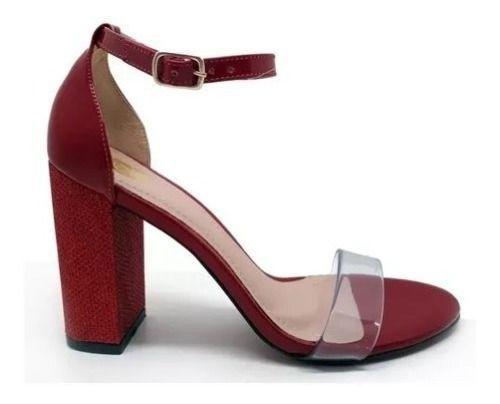 sandalia salto grosso tira transparente