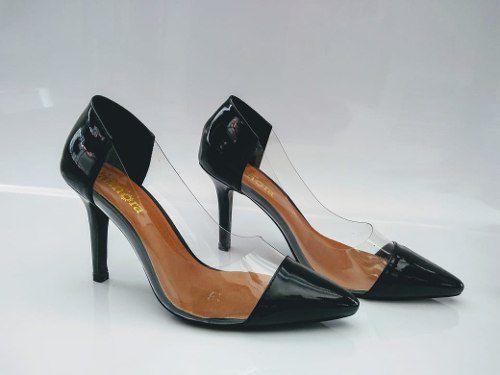 sapato transparente bico preto