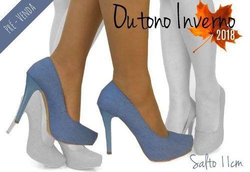 Scarpin Meia Pata Salto Alto Jeans Salto Azul Claro - Calçados Etc - Scarpin Feminino - Magazine Luiza