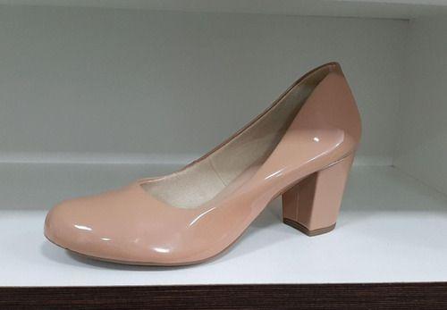 Scarpin Nude Creme Verniz Salto Alto Grosso Bico Redondo - Calçados Etc - Scarpin Feminino - Magazine Luiza