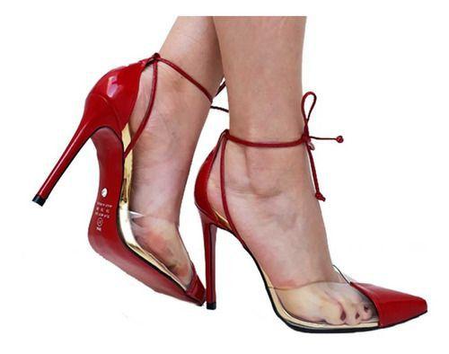 scarpin transparente vermelho