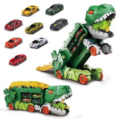 Caminhão Dinossauro Pista de Carrinho Infantil Maleta para 18 Carrinhos