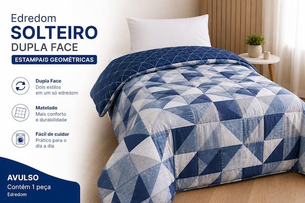 Edredom Solteiro Cobertor Dupla Face Estampado Geometrico