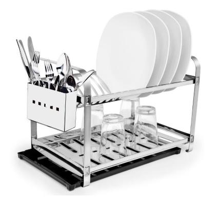 Escorredor Inox 16 Pratos Porta Talher Inox Bandeja Coletora Preta