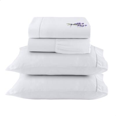 Jogo de Cama Casal Completo Lençol com Virol Percal 400 Fios Ponto Palito Branco 04 Peças