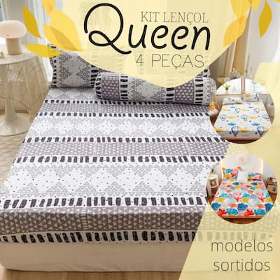 Jogo de lençol casal queen 4 pçs micropercal estampas sortidas