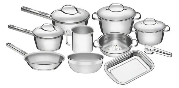Jogo de Panelas Tramontina Aço Inox Allegra 10 Peças Fundo Triplo Com Pegador de Massa