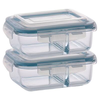 Kit 2 Pote de Vidro Hermético Com Divisoria 640ml Marmita