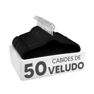Kit 50 Cabides De Veludo Slim Ultra Finos Antideslizante Preto