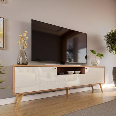 Rack Para Tv Até 55 60 65 70 Polegadas 2 Portas e 1 Gaveta Sevilla 1,83m Jequitibá/Off White Perolizado Lojas Movelove