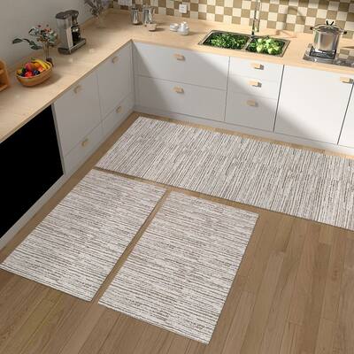 Tapetes para Cozinha Antiderrapante 3 Peças Jogo Passadeira 1,30m x 45cm Capacho 65cm x 45cm Decoração Bege Cru Caramelo Artesanal Jacquard