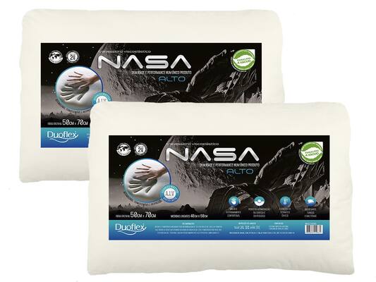 Travesseiro Nasa-X Kit 2 Alto Capa 100% Algodão Antiácaros - Duoflex
