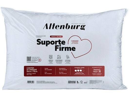 Travesseiro Suporte Firme Antiácaro Lavável 50x70cm Branco Altenburg