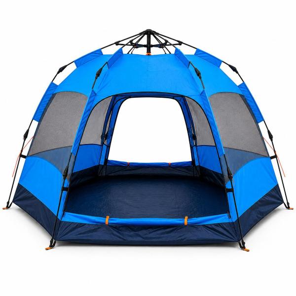Barraca de Camping Automática Impermeável Ômega ZB100 5 a 8 Pessoas Azul com Mosquiteiro e Bolsa