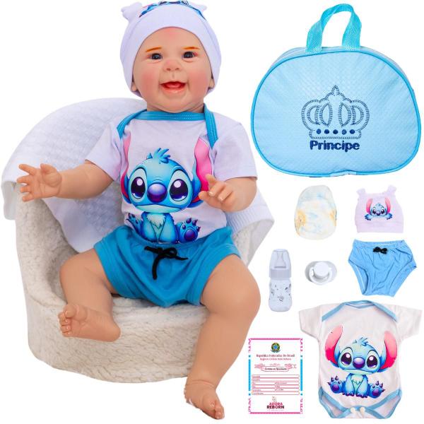 Bebê Reborn Menino Realista Original Articulado Corpo de Silicone Com Bolsa M...