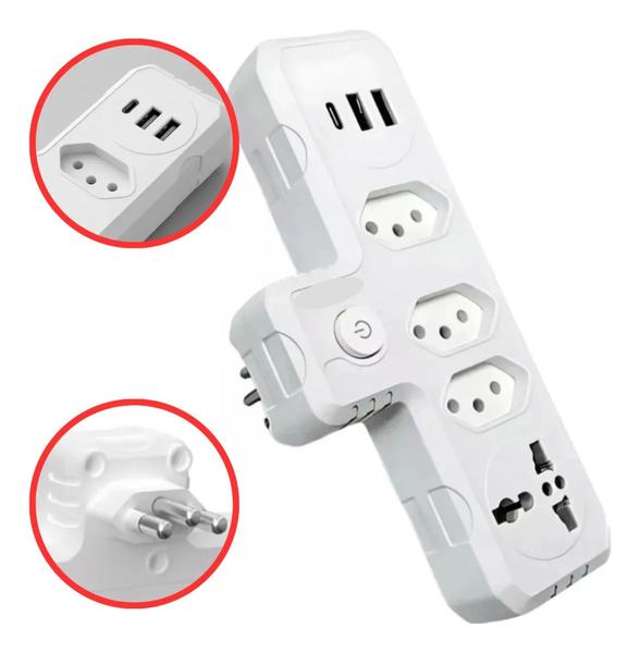 Benjamim Adaptador Extensão 4 Tomadas 2 Usb 1 Usb-c Qualidade Premium - Envio Rápido