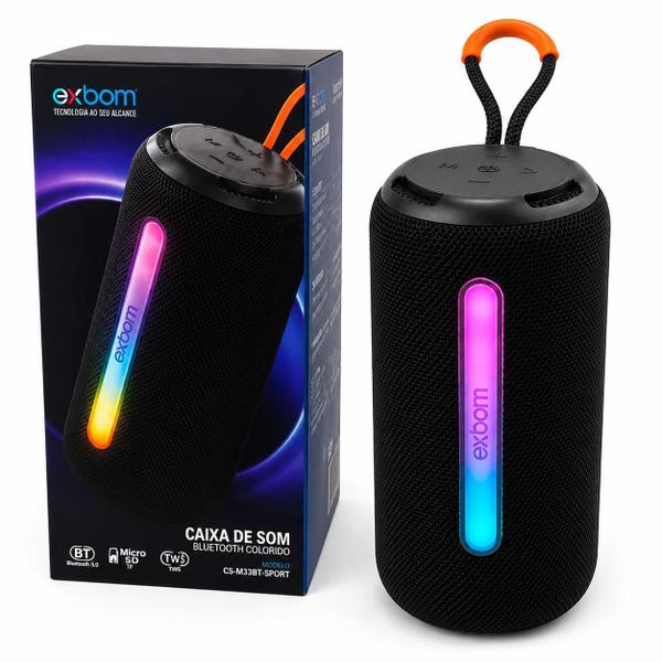 Caixinha de Som Bluetooth com Luz RGB Rádio FM USB TF TWS e USB TipoC 30W ideal Churrasco Praia - Exbom