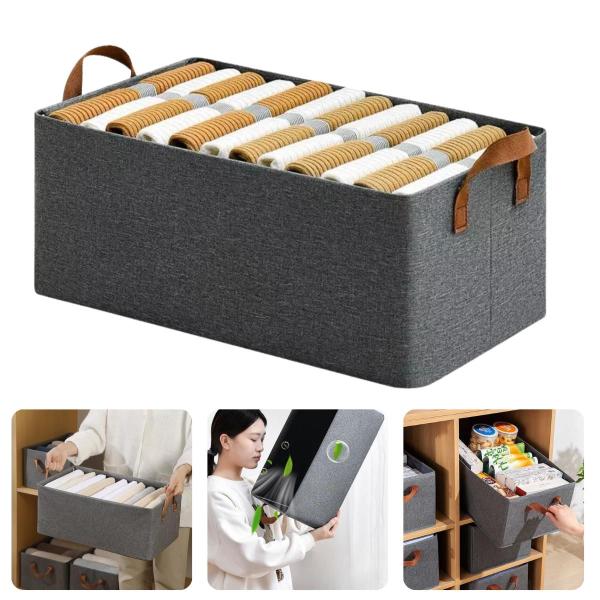 Cesto Organizador De Armário Gaveta Guarda Roupa Decorativo Com Alça Tecido R...