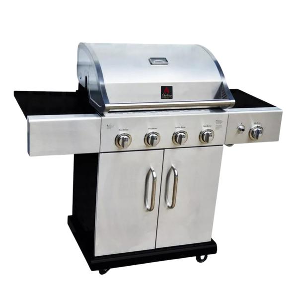 Churrasqueira a Gás de Carrinho Chaleur Devon SS Inox a Bafo 4 Queimadores Estilo Americano