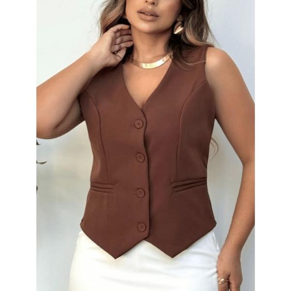Colete Curto De Verão Casual Tendencia Sem Mangas Feminino Elegante