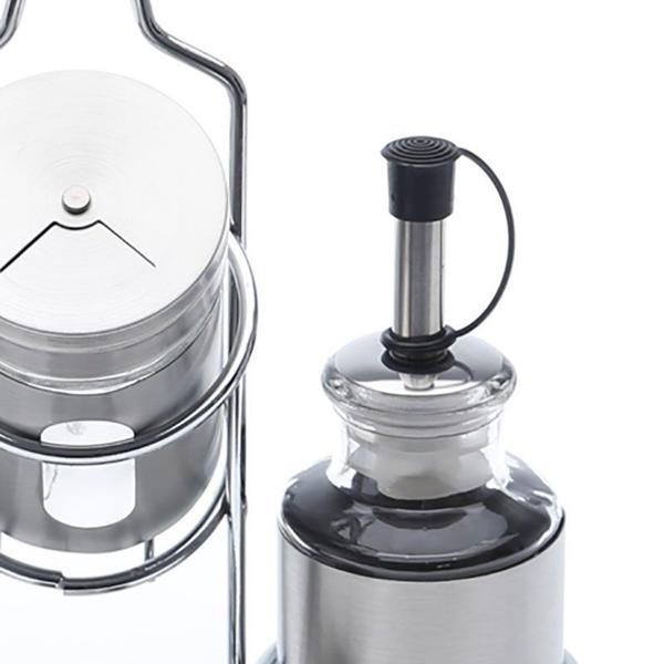 Conjunto Galheteiro de Aço Inox e Vidro 5 peças Pointer - Bon Gourmet Imagem de Conjunto Galheteiro de Aço Inox e Vidro 5 peças Pointer - Bon Gourmet