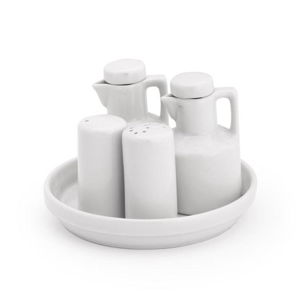 Galheteiro de porcelana com 5 peças porta temperos - Loja Bora, Decora! Imagem de Galheteiro de porcelana com 5 peças porta temperos