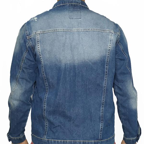 jaqueta jeans com patches masculina