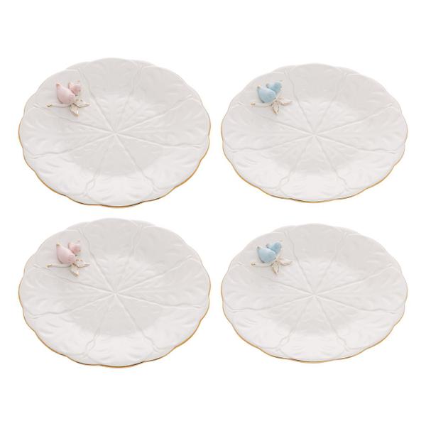 Jogo 4 pratos 20 cm para sobremesa de porcelana Bird Wolff - 18132