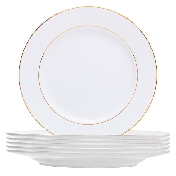 Jogo 6 pratos rasos 27 cm de porcelana branca com fio de ouro Monaco Wolff - 18082